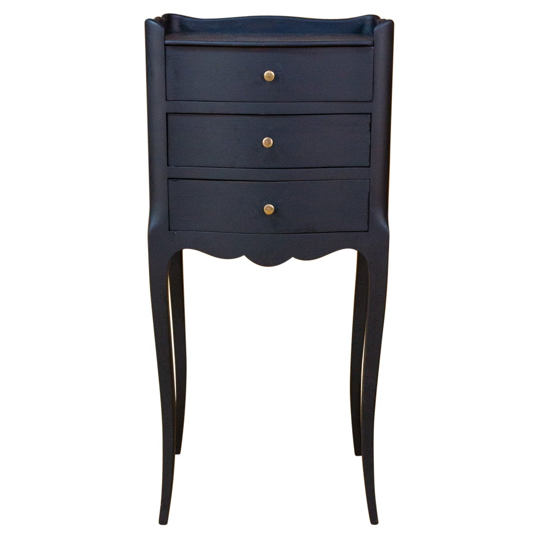 Black Bedside Table Louis XV Style with Three Drawers Mid XXth Century