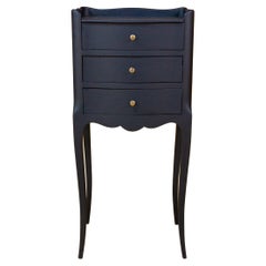 Black Bedside Table Louis XV Style with Three Drawers Mid XXth Century
