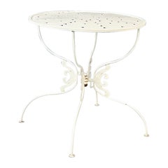 Vintage Italian Mid-Century Garden Table in White Wrought Iron Finely Worked, 1960s