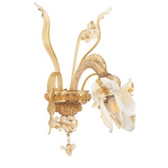 Artistic Sconce 1 Arm Straw-Gold-White Murano Glass Iris Garden by Multiforme