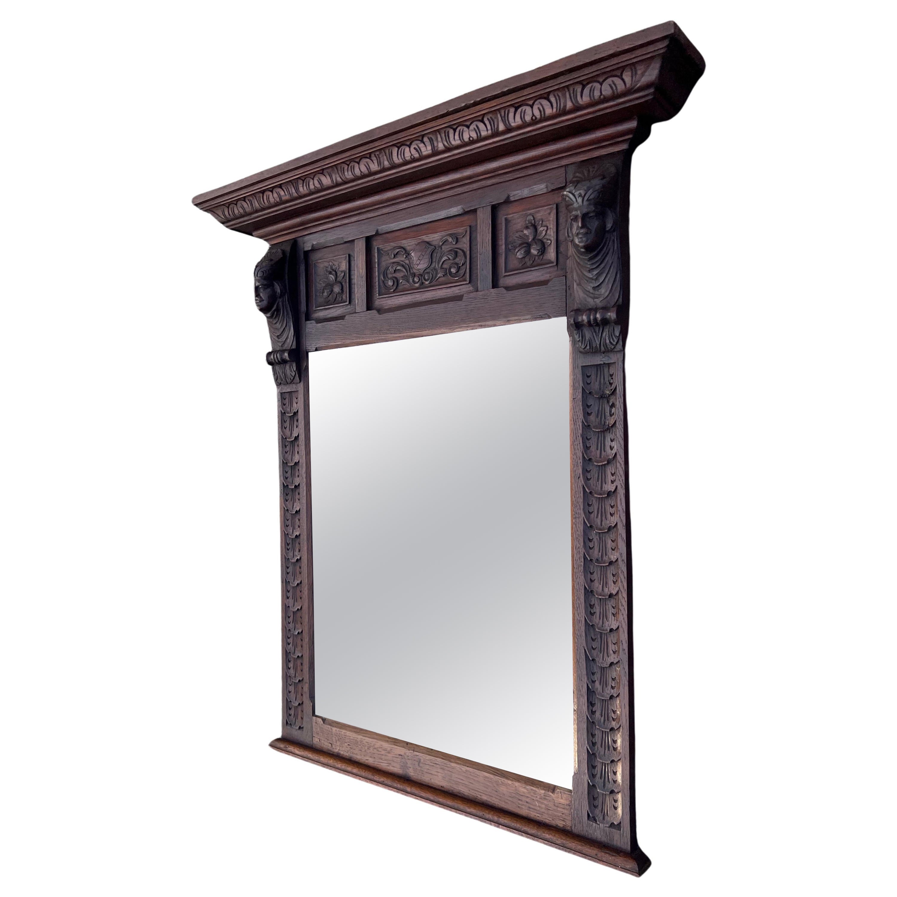Stunning Large, Hand Carved Dutch Oak Wall Mirror W. Lord Sculptures circa 1880 For Sale
