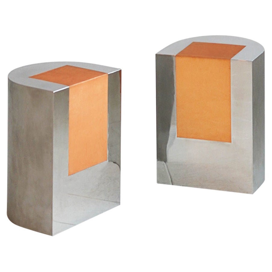 Contemporary Inlay Stool in Vegan Leather and Steel For Sale