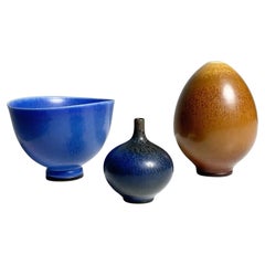 Set of Three Berndt Friberg Miniature Vases Stoneware Gustavsberg, Sweden, 1950s
