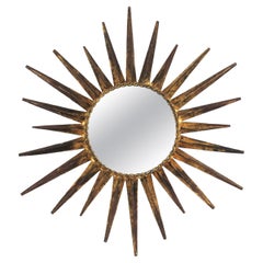 Sunburst Mirror in the Style of Gilbert Poillerat, Gilt Wrought Iron
