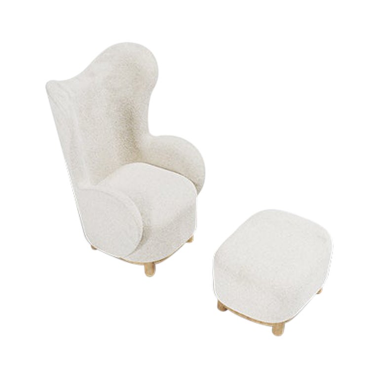Modern White Bouclé Cuddle Armchair and Ottoman by Circu Magical Furniture For Sale