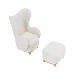 Modern White Bouclé Cuddle Armchair and Ottoman by Circu Magical Furniture