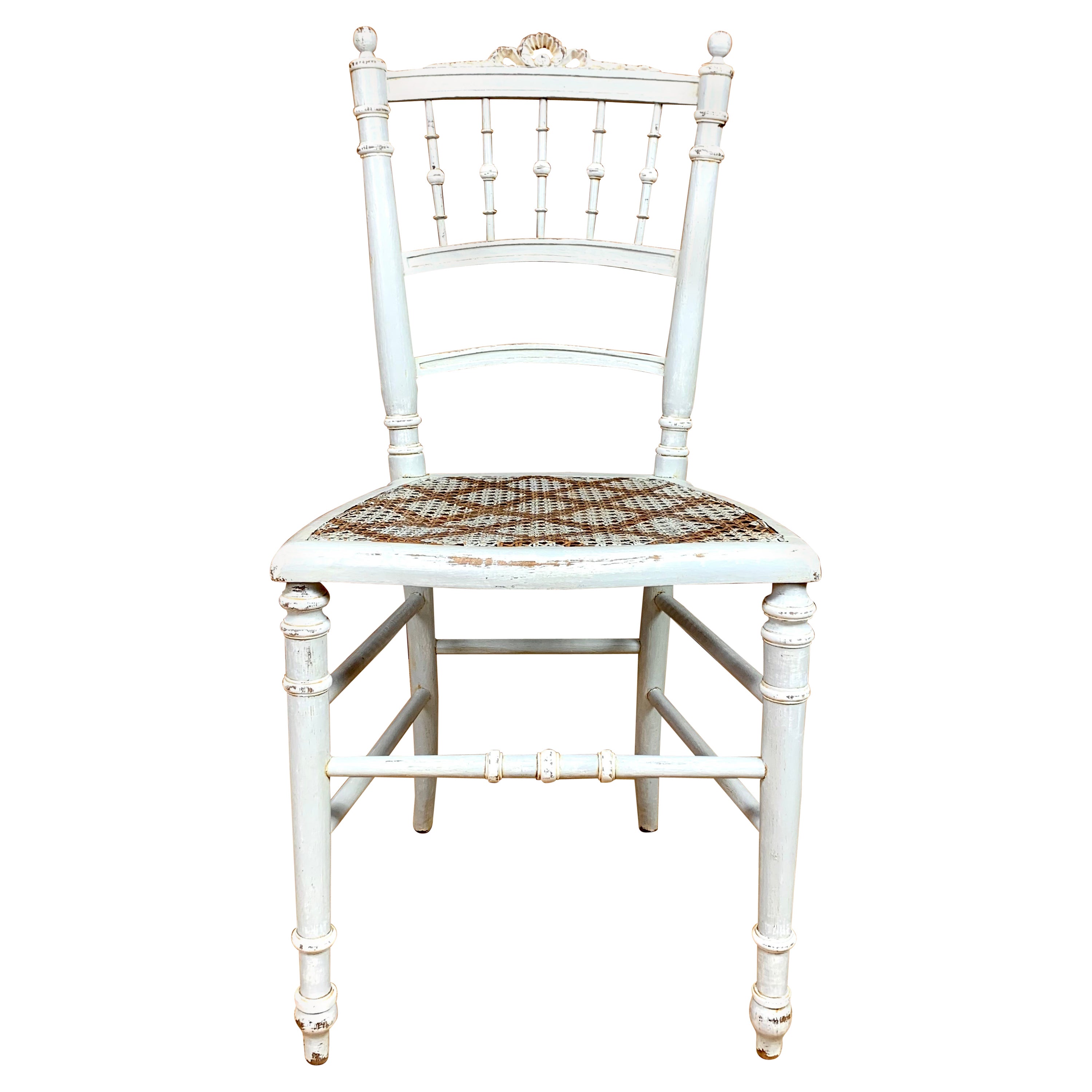 Louis XVI Style Chair in Light Grey Patina Wood For Sale