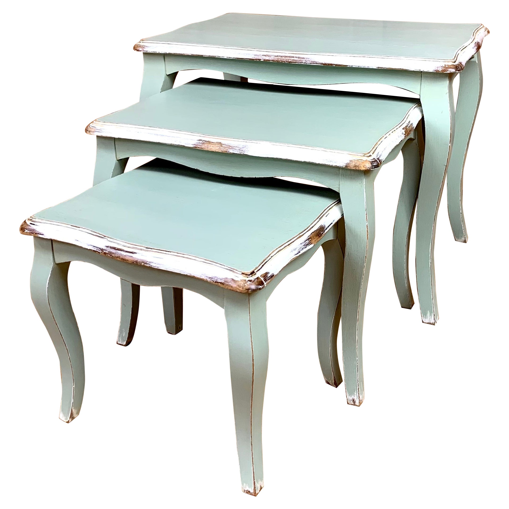 Set of Three Grey Nesting Tables Louis XV Style For Sale