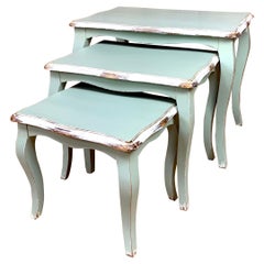 Vintage Set of Three Grey Nesting Tables Louis XV Style