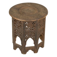 Anglo Indian Carved Teak Stool, Table