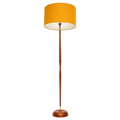 1960's Vintage Wood & Brass Floor Lamp