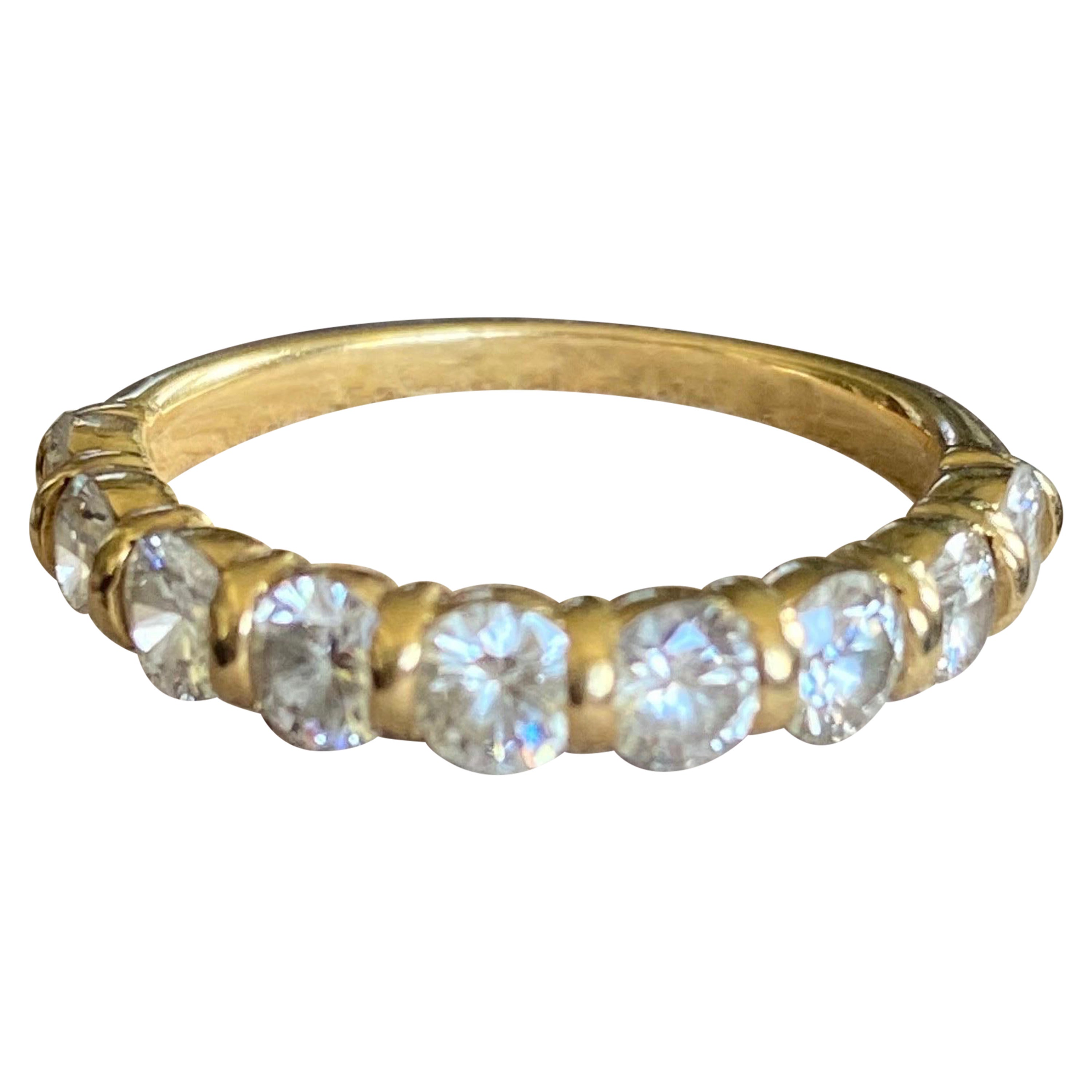 20th Century French Yellow Gold Alliance Ring with Nine Round Diamonds For Sale