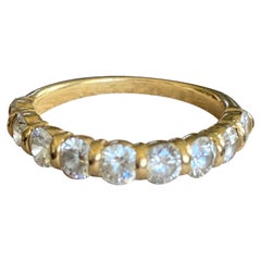 20th Century French Yellow Gold Alliance Ring with Nine Round Diamonds