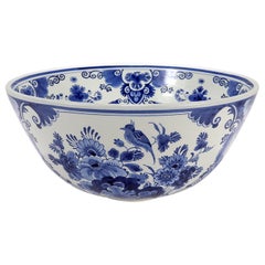 Vintage De Porceleyne Fles Dutch Delft Blue & White Pottery Punch Bowl