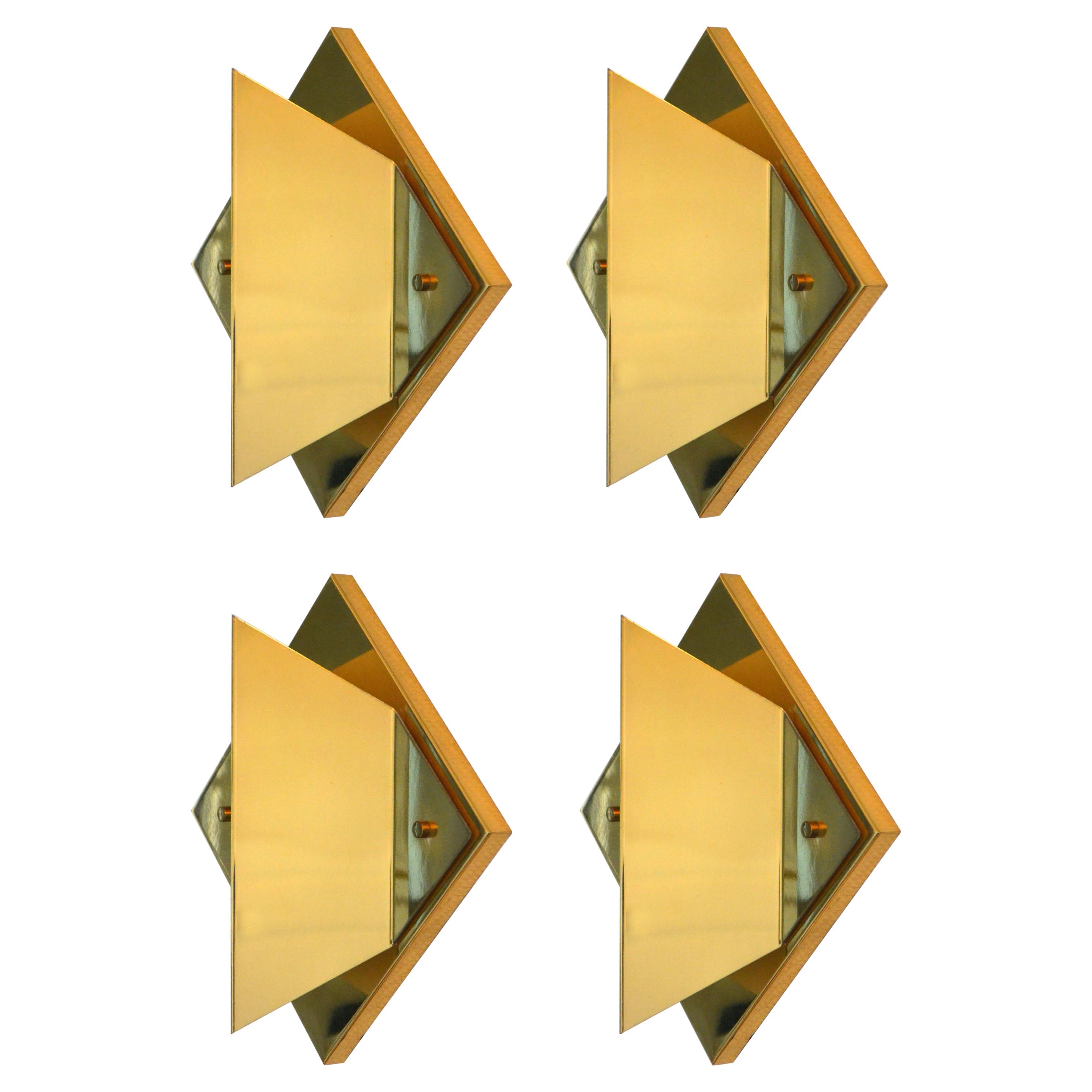 Set of Four Minimalist Brass Diamond Shaped Wall Lights For Sale