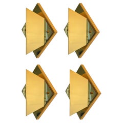 Satz von vier minimalistischen diamantförmigen Wandleuchten aus Messing