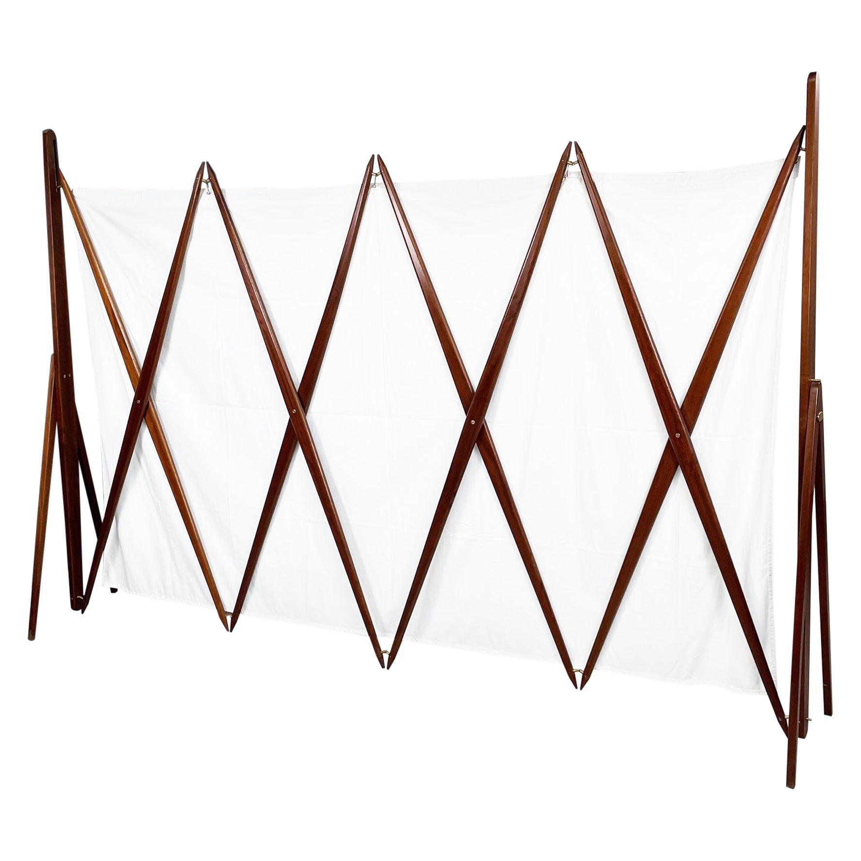 Italian Mid-Century Rectangular Divider in Wood, White Fabric and Metal, 1950s For Sale