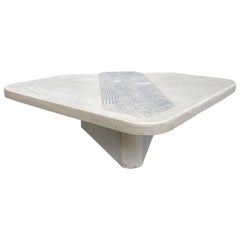 Stone Composite Coffee Table with Tribal Markings