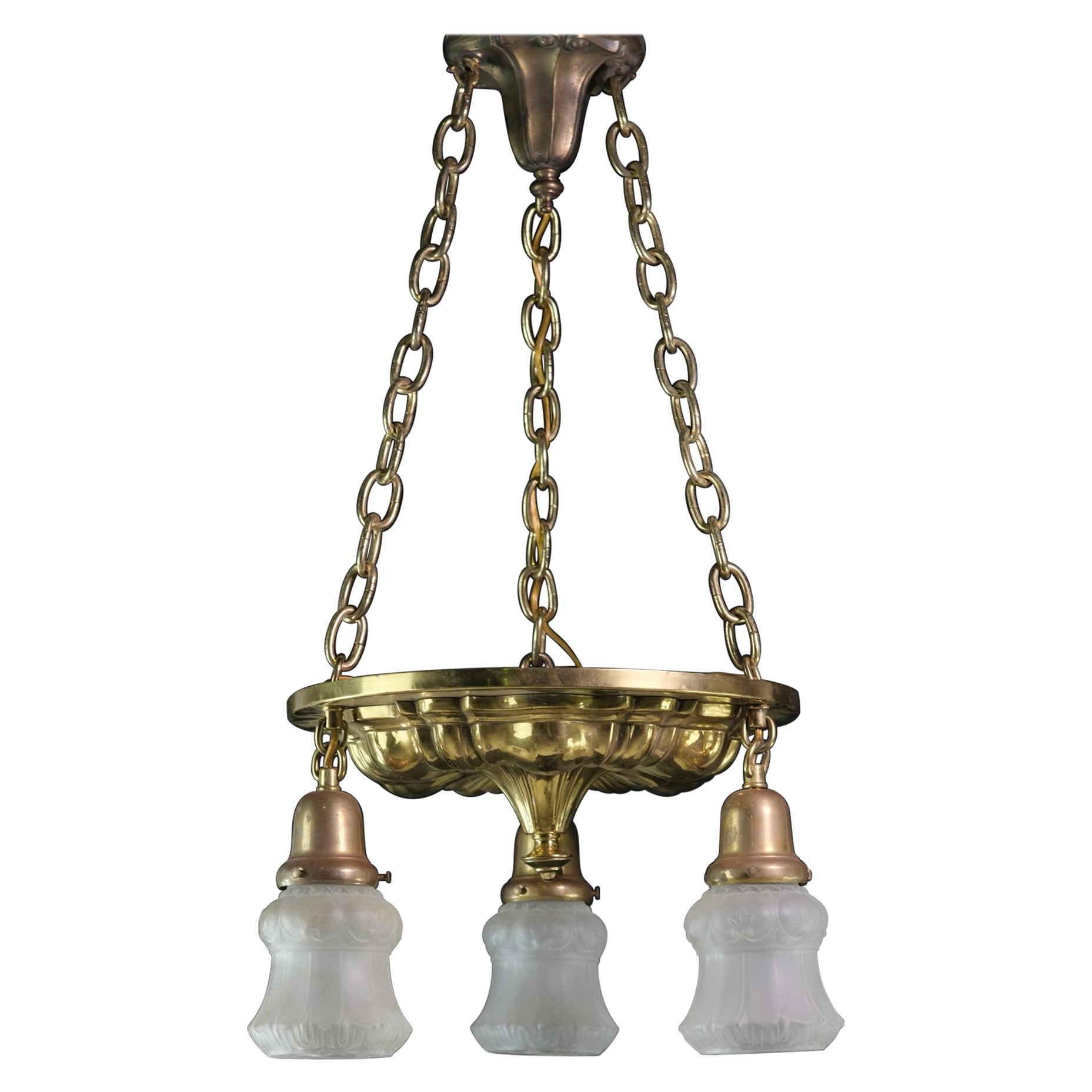 Frosted Ribbed Glass Shades Mounted Chandelier For Sale at 1stDibs
