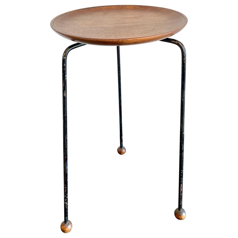 Vintage Scandinavian Side Table in Teak and Metal For Sale at 1stDibs