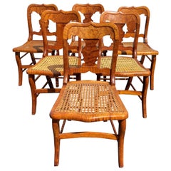 Set of Six 19th Century Birdseye Maple Caned Side Chairs in the Empire Taste