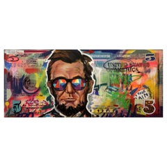 Kelly Abe, Geld Bill, Sprühfarbe auf Leinwand, Collage, Kelly Abe