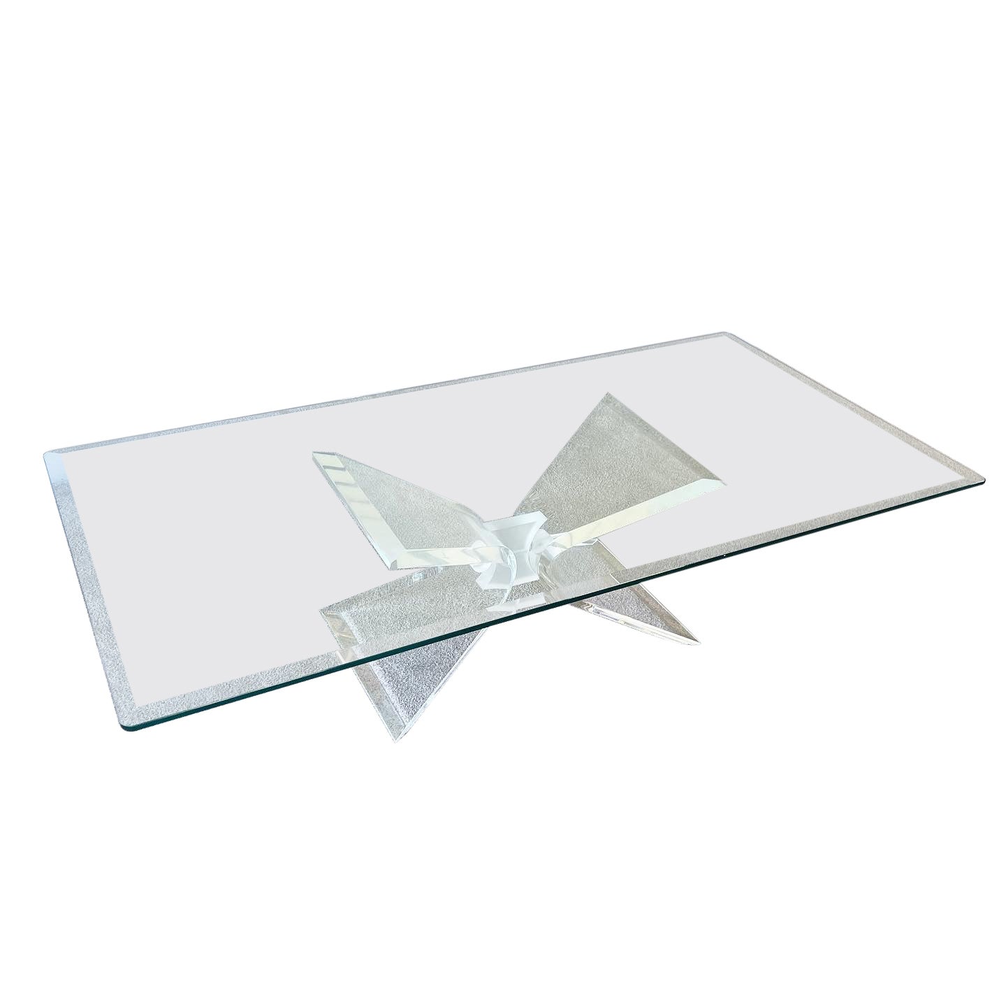 Postmodern Rectangular Beveled Glass Top Lucite Base Coffee Table
