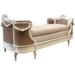 Antique French Cane Daybed with Roses Swags