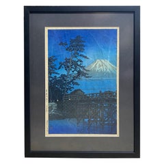 Kawase Hasui Japanese Woodblock Print Mount Fuji in Moonlight, Kawai Bridge 1947