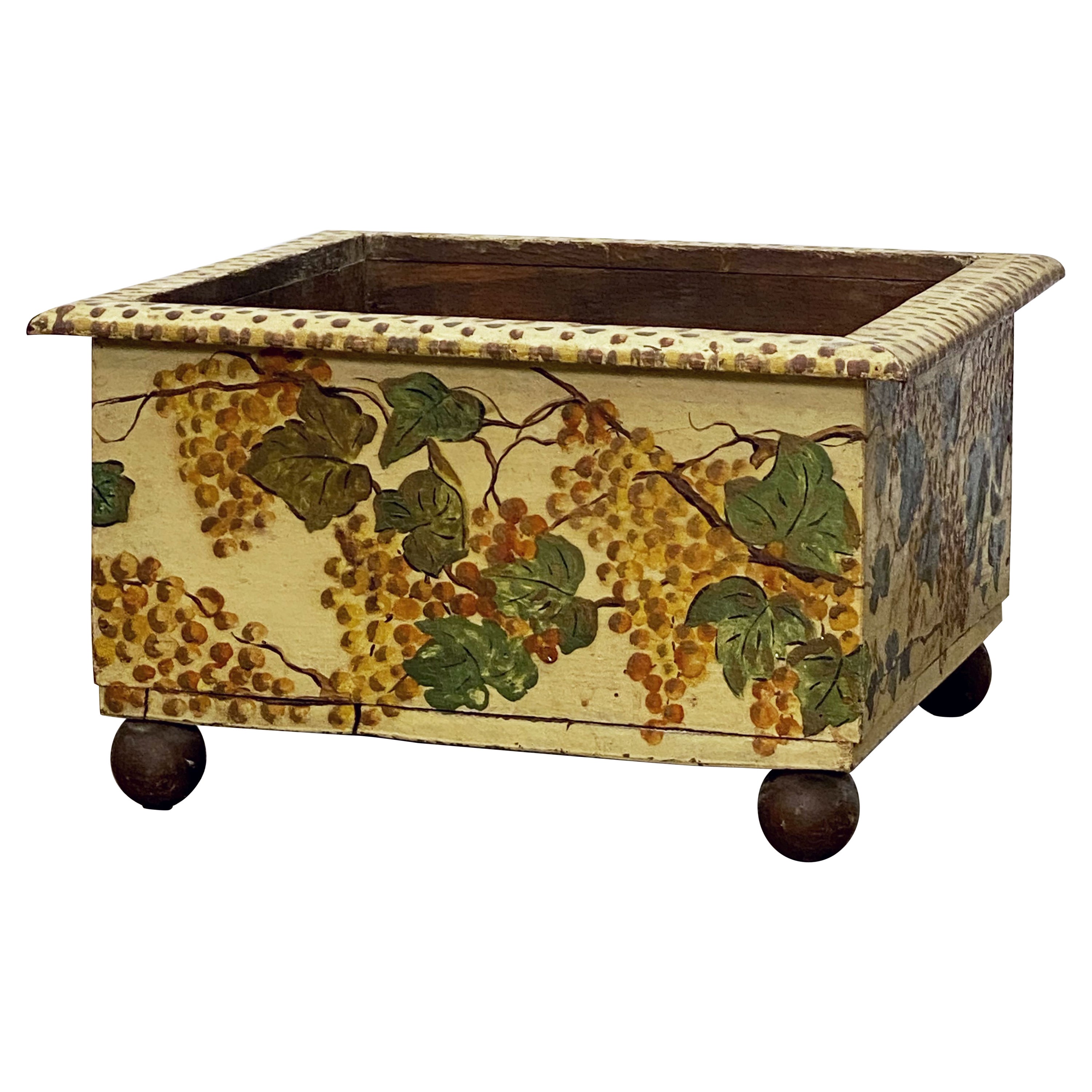 Italienische Blumenbox oder Pflanzgefäß aus bemaltem Holz aus dem 19. Jahrhundert im Angebot