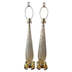 Vintage Pair of Murano Gold Seguso Bubble Table Lamps Newly Wired Lucite Brass