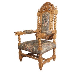 Large Carved Oak Renaissance Style Armchair from France, C. 1890
