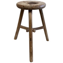 Vintage Antique Round Elmwood Stool or Side Table