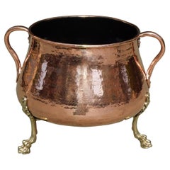 English Copper Hammered & Cast Brass Jardiniere with Acanthus Paw Feet, C. 1820