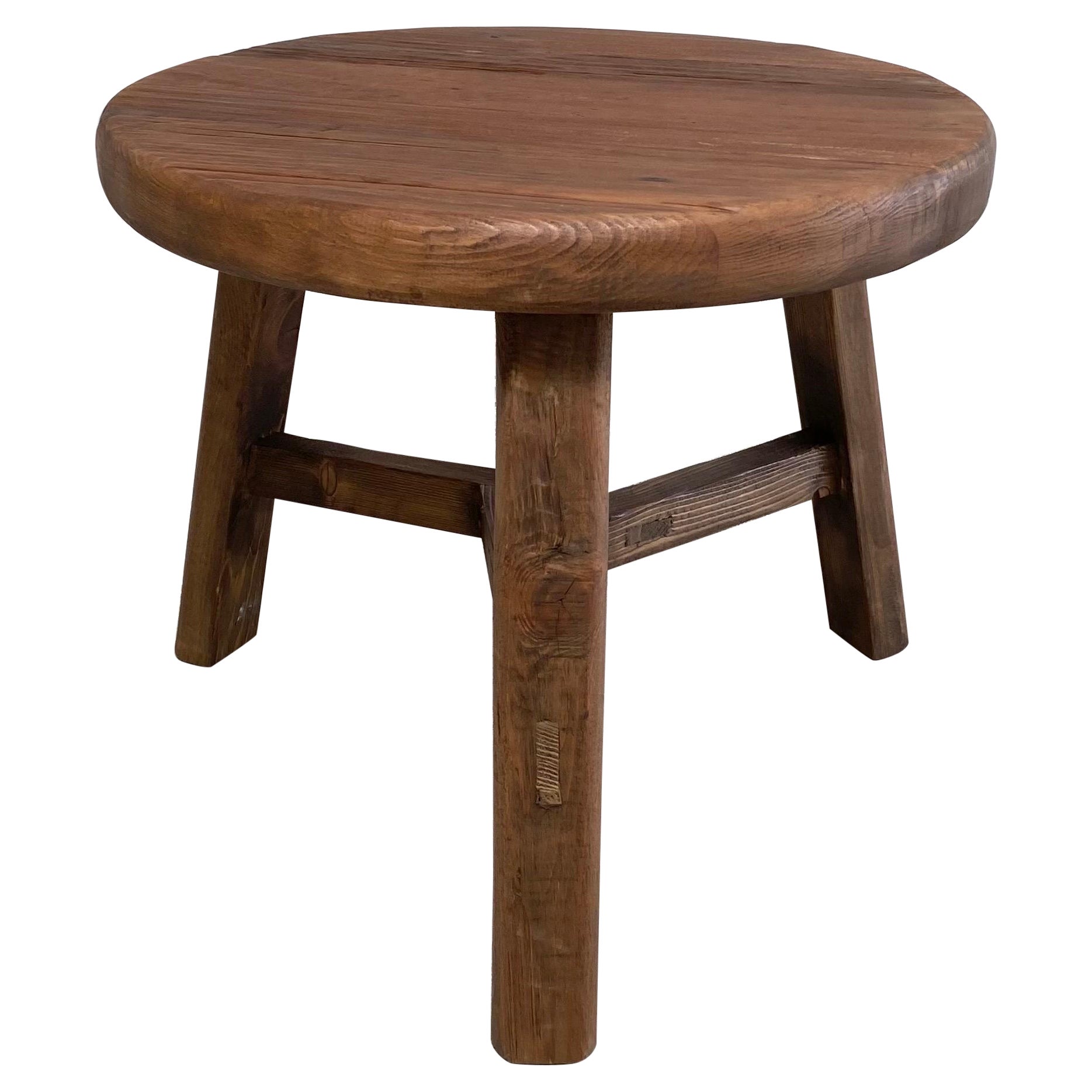 Table d'appoint ronde en bois d'orme en vente