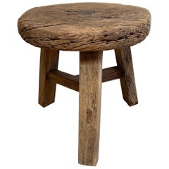 Vintage Elm Wood Wheel Table