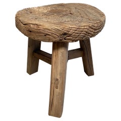 Vintage Elm Wood Side Table or Round Stool