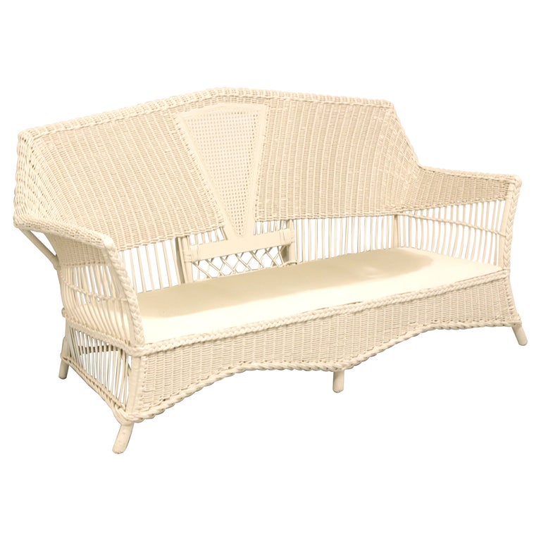 Antique Victorian White Painted Wicker Sofa For Sale at 1stDibs