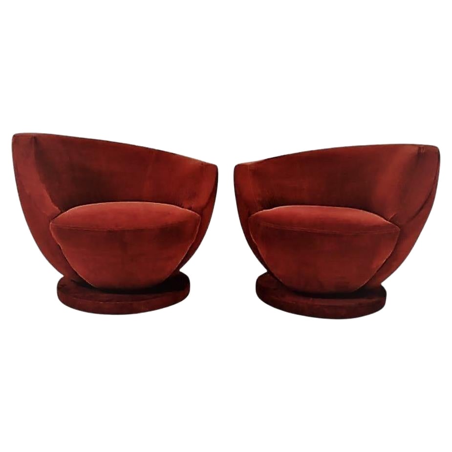 Pair of Vladimir Kagan Rare Swivel Lounge Chairs for Directional For Sale