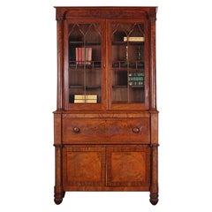 Mid-19th Century English William IV Flame Mahogany Secretary Bookcase