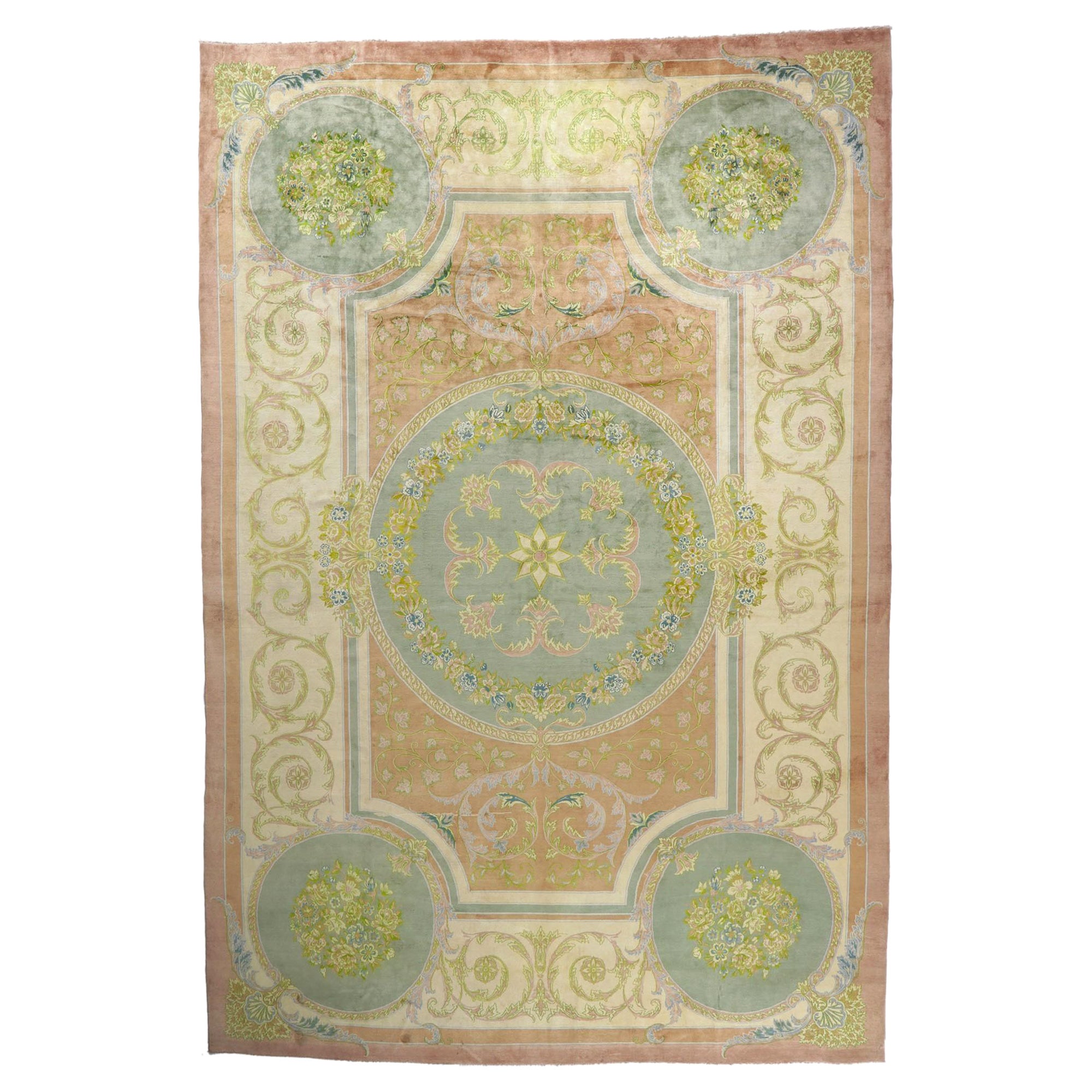 Vintage Persian Isfahan Rug with French Romanticism and Louis XIV Style For Sale