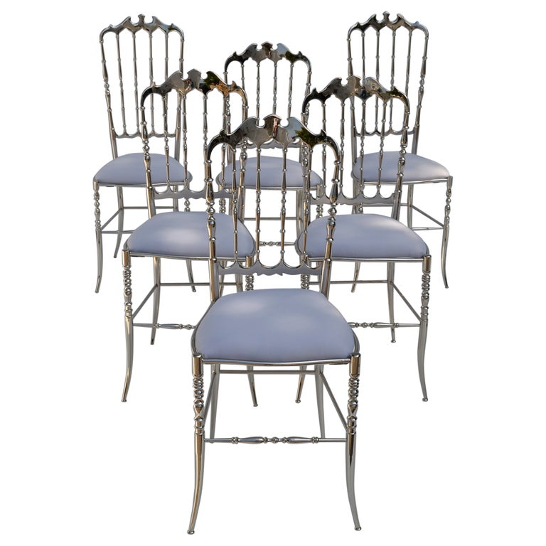 Maison Baccarat Crystal Room Restaurant Style Set of 6 Nickel Plated Chair For Sale