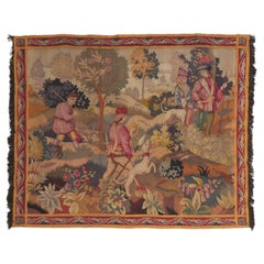 Antique French Verdure Wall Tapestry with Hunting Scene & Renaissance Style