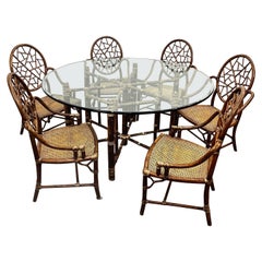 Vintage McGuire Dining Set, Six Cracked Ice Dining Chairs and Dining Table