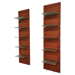 Modern Shelves Wall Cabinets Cherrywood Tempered Glass Calligaris 1990s Set of 2