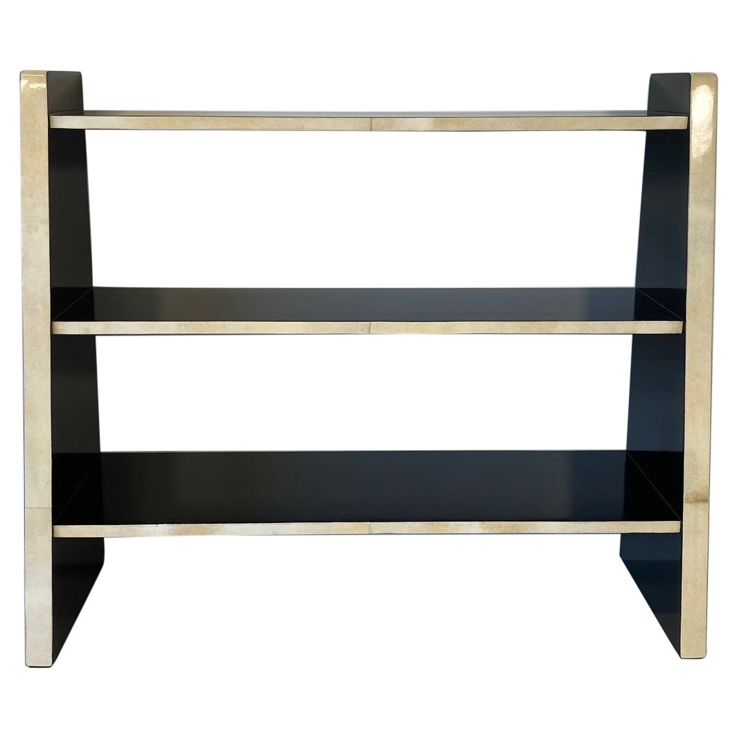 Italian Art Deco Parchment and Black Lacquer Bookcase, 1980s For Sale