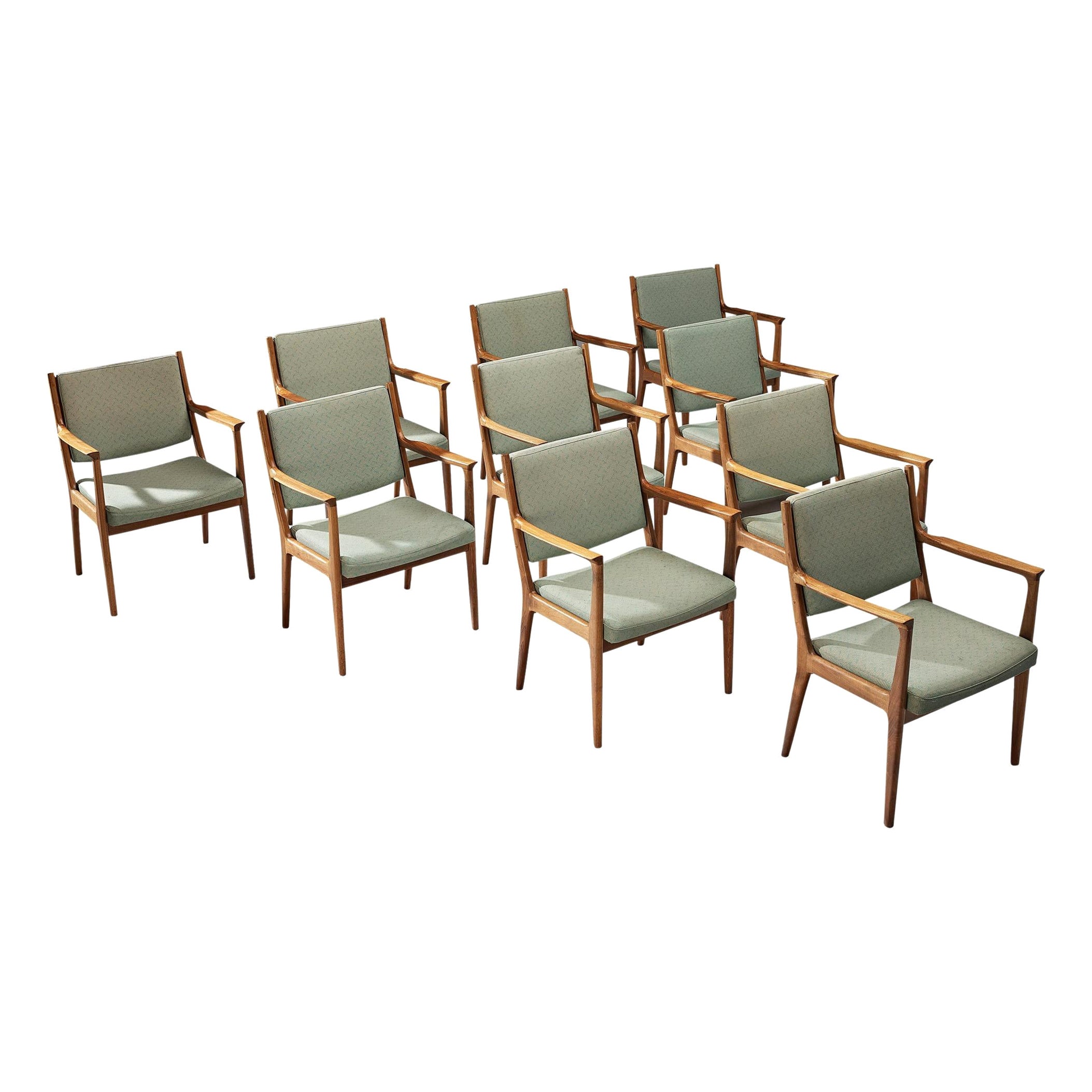 Large Set of Ten Danish Armchairs in Walnut For Sale
