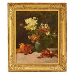 Flower Painting, Dahlias and Daisies, Flower Art, Oil on Canvas, 19th Century