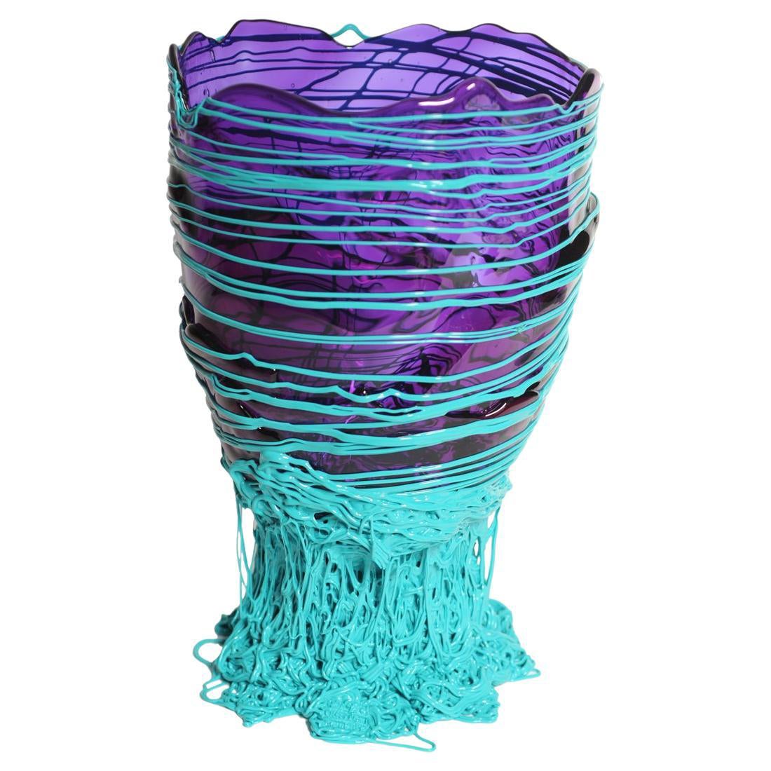 Vase contemporain Gaetano Pesce Spaghetti XL Résine souple Violet, Turquoise