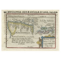 Rare carte miniature originale de la Papouasie-Nouvelle-Guinée et des îles Salomon, 1600